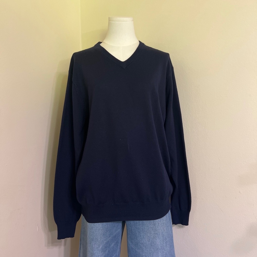 Jos. A. Bank Signature Collection Navy Blue Italian Merino Wool V-Neck Sweater M